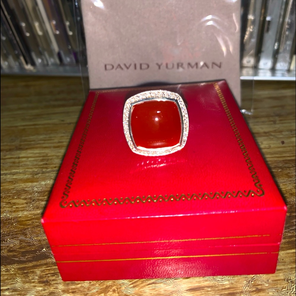 David Yurman, 14 MM Albion Collection, Carnelian & Diamond Cocktail Ring, Sz 7